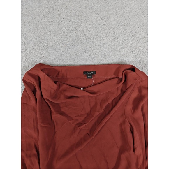 Ann Taylor Factory Shirt Womens Small Rust Drape Neck Long Sleeve Blouse 552128 - Picture 14 of 15